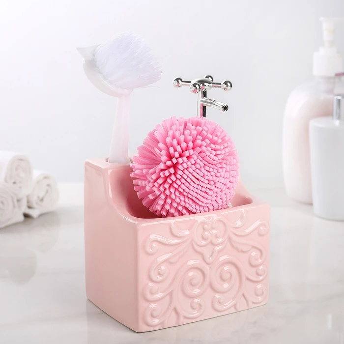 Дозатор для моющего средства с подставкой губки и щётки &quotКамелия&quot цвет