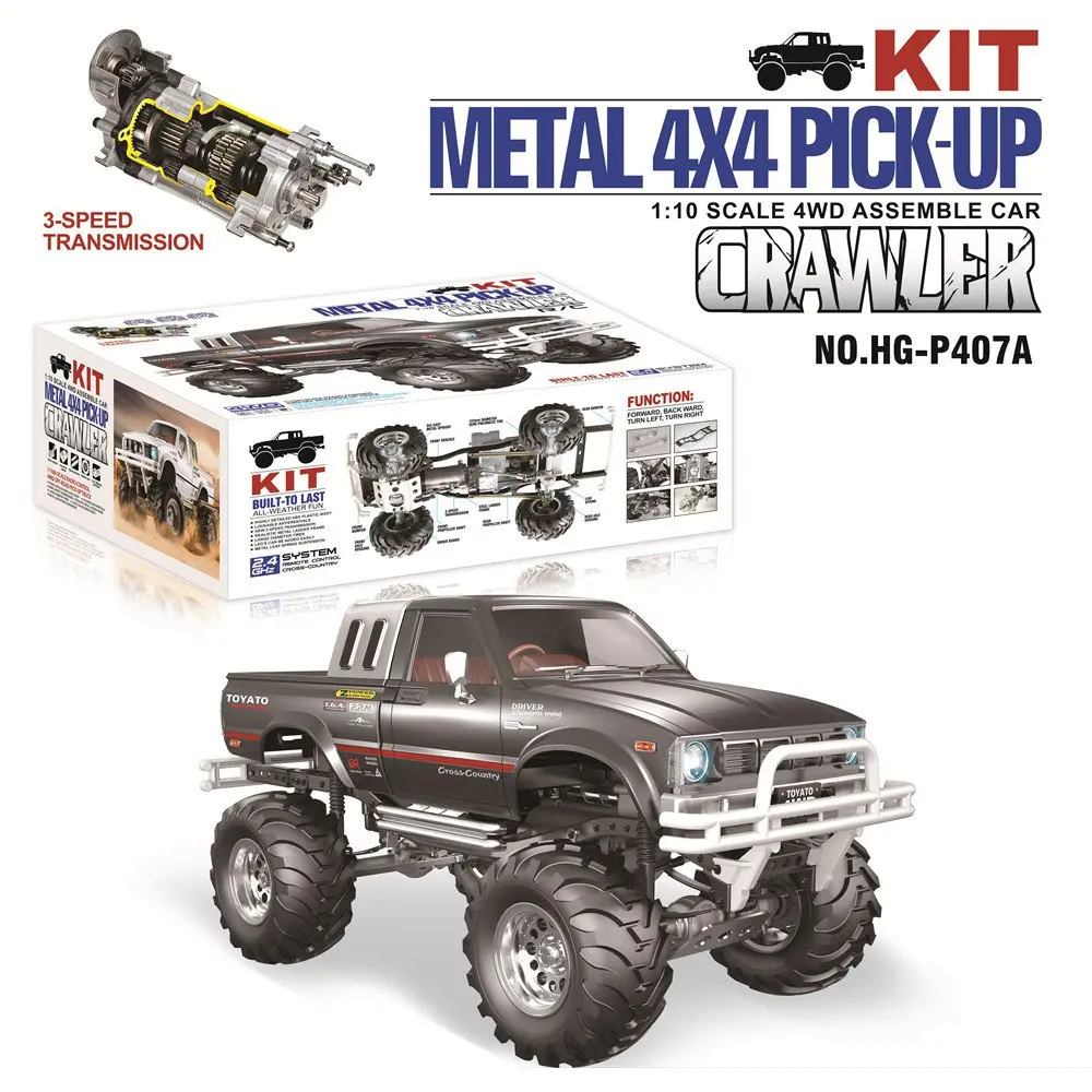 HG P407A RC Car 1:10 2.4Ghz 4WD Radio Control Kit Version for TOYATO Metal 4X4 Pickup No Servo Battery ESC Transmitter | Игрушки и хобби