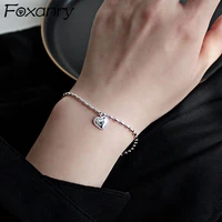 foxanry 925 stamp bead chain bracelet for women new fashion simple love heart pendant birthday party jewelry gifts