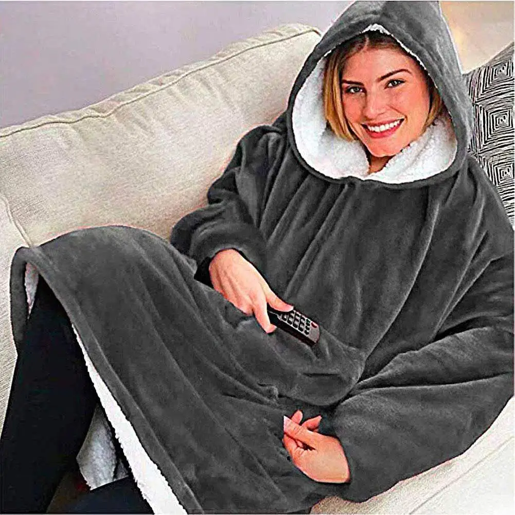 

Women Men Huggle Hoodie Blanket 120cm Long Sleeves Plush Lazy TV Pullover Outdoor Warm Robe