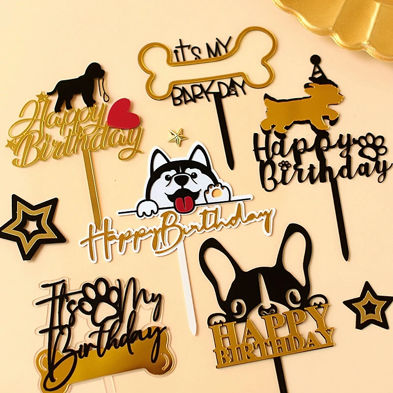 It's my Bark Day Bone Dog's Happy Birthday Acrylic Cake Topper for Pet's Party Decoration Baking Supplies