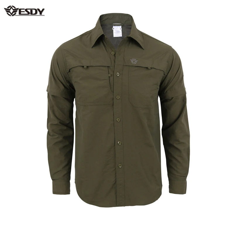 

Открытый Пеший Туризм Для мужчин рубашка Съемная рубашка с длинными рукавами в стиле милитари прочные дышащие быстросохнущие рубашки рыбо...