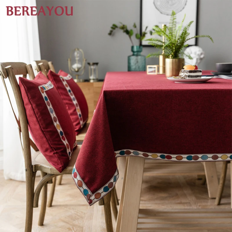Винтажная скатерть льняная водонепроницаемая красная для свадьбы вечеринки