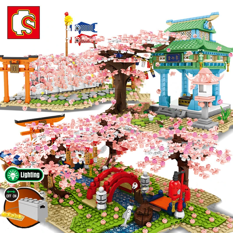

SEMBO Japanese Cherry Blossom Pavilion Inari Shrine Architecture Model Building Blocks Ideas Sakura Tree House Bricks Kids Toys