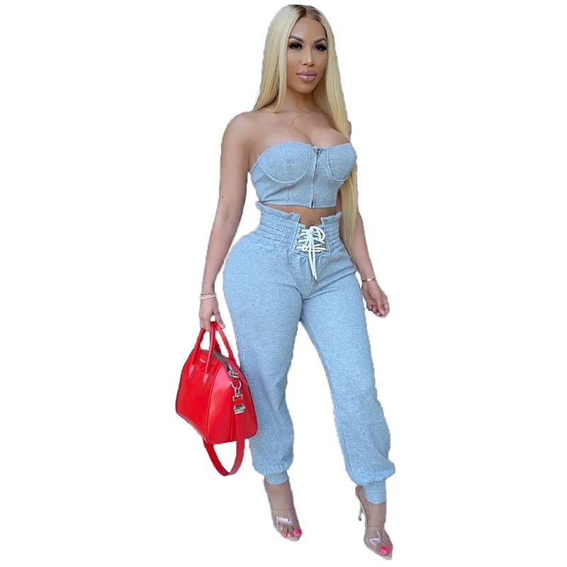 

Hot style Fall 2021 European and American women's fashion strapless leisure suit 2 pieces