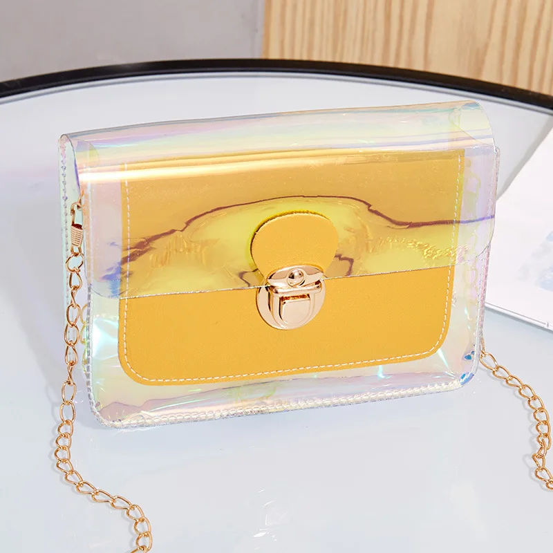 

New Women Contrast Laser Handbags New Transparent Fashion Square Shoulder Crossbody Messager Chain Small Bag