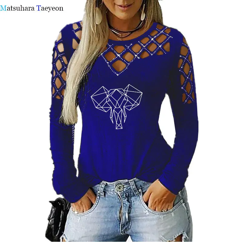 

Autumn Newest Geometric Elephant Printed Shirts Women Cute Hip Hop T Shirt Women 2020 Tops Casual Harajuku Tees Top