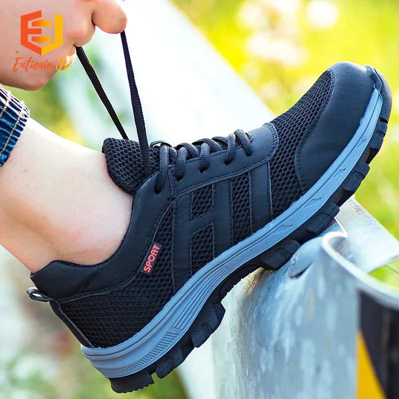 

ETIENNE JR Men Breathable Safety Shoes Anti-smashing Non-slip Fly Weaving Construction Shoes Steel Toe Lightweight Sneakers