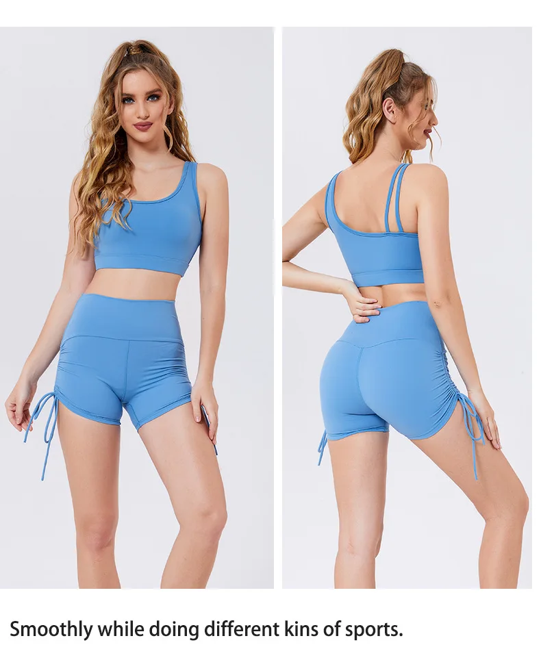

Women Yoga Sets Gym Workout Clothing 2PCS Fitness Tracksuits Shockproof Bra&Push Up Drawstring Shorts Sportswear Overall S-XL