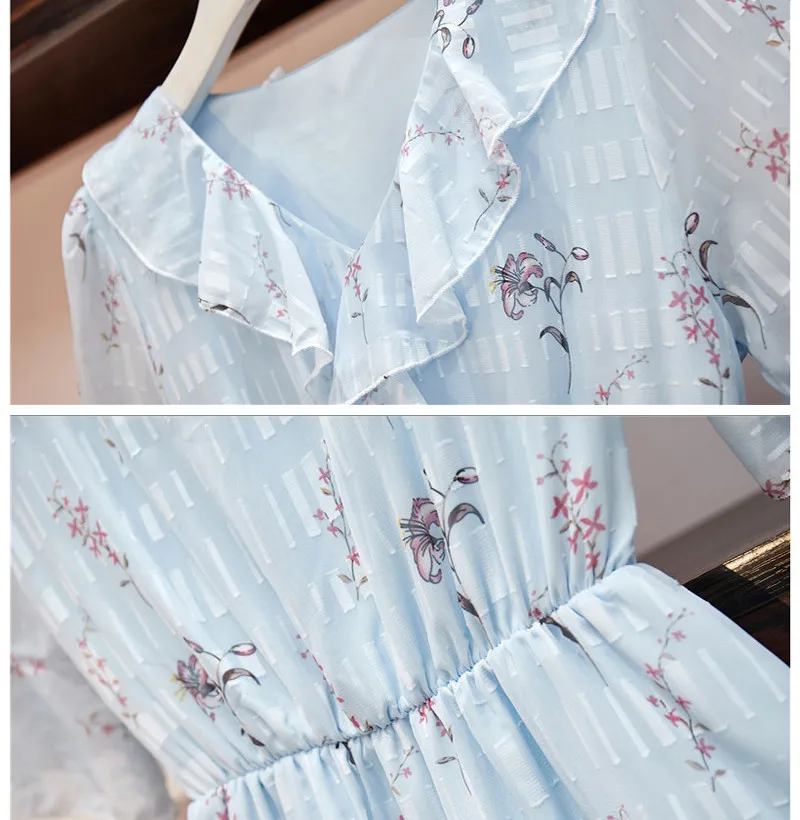 

Women's Summer Chiffon Dress New Ruffled V-Neck Sexy Printed Dress Slim Plus Size 4XL Ladies Office Party Dresses Vestidos AH709