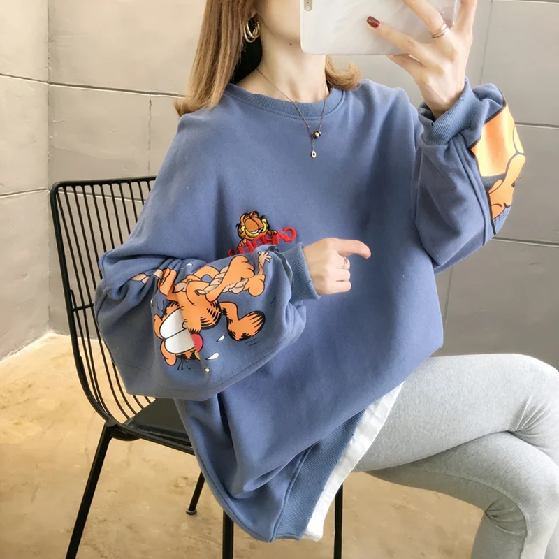 

Women's oversized sweater 200 kg fat mm new spring and autumn clothes Korean loose foreign style fake two pieces of top