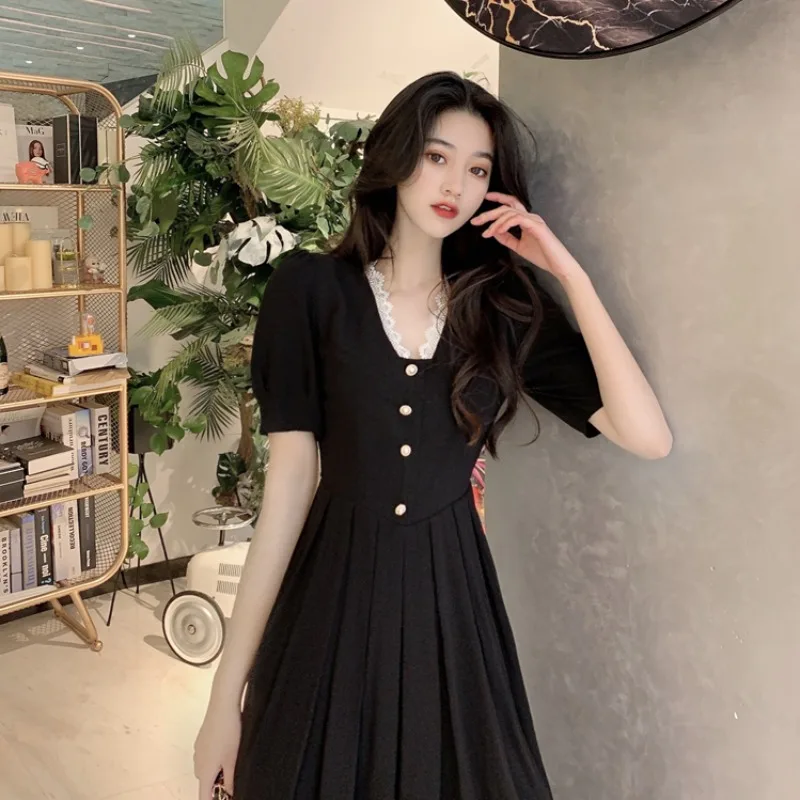 Женское платье с v-образным вырезом Mazefeng повседневное черное трапециевидной