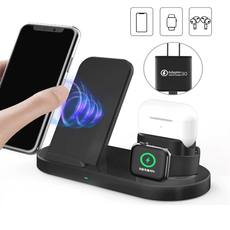 

Беспроводное зарядное устройство H10 3 в 1, 15 Вт, подставка для быстрой зарядки для iPhone 12 11 X XS XR XS Max 8 для Apple Watch 6 5 4 3 2