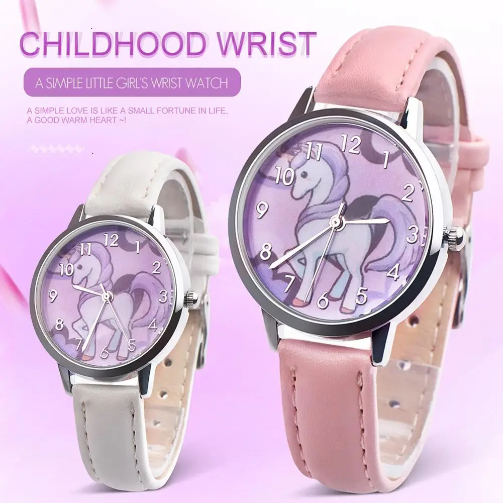 Мультяшные кварцевые часы для женщин и девочек регулируемый кожаный браслет