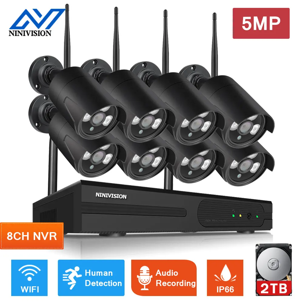 

NINIVISION 5MP Wireless Security Camera Kit H.265 8CH NVR System Night Vision Outdoor Wifi Camera CCTV Video Surveillance Kit