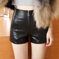 autumn winter female shorts slim casual leather loose high waist shorts women pu zipper skinny cool shorts