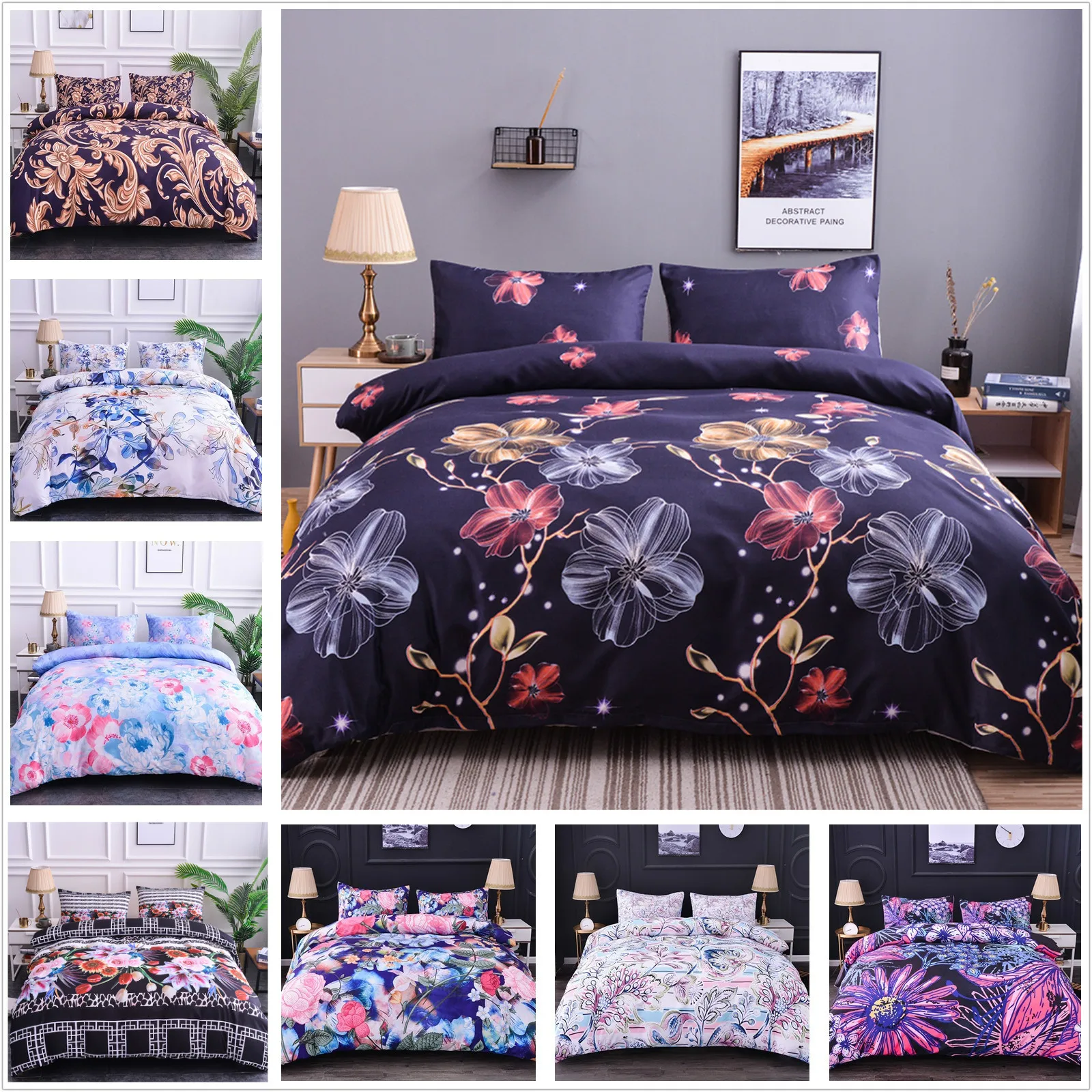 3D роскошный цветочный пододеяльник комплекты постельного белья двойной