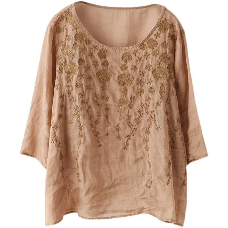 

Masss Wasss Korean Fashion Summer 2021 Women Casual Orange Linen Blouses Ladies O-Neck Short Sleeve Shirts Girls Vintage Tops