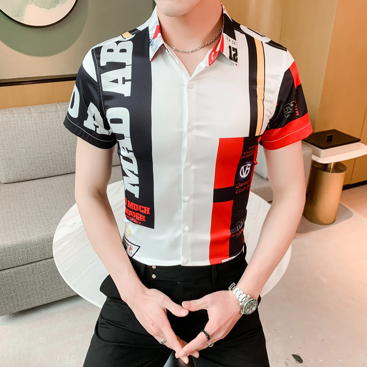 

Mode Homme Chemise 2020 Trend Printing Short Sleeve Shirt Personality British Men Shirt Stylish Shirt For Men Short Sleeve Shirt