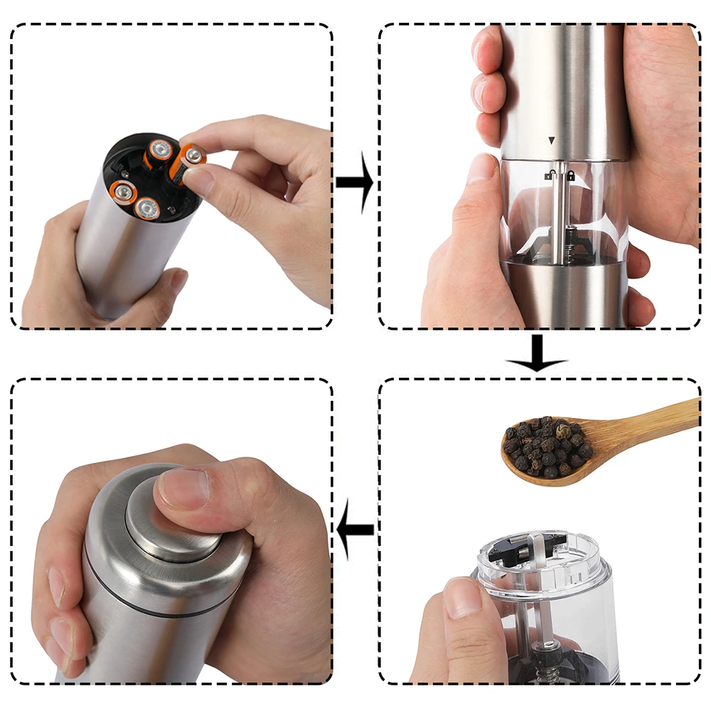 8in Salt Pepper Mill Electric Stainless Steel Spice Battery Powered with Light and Stand Home Kitchen Cooking Tool | Дом и сад