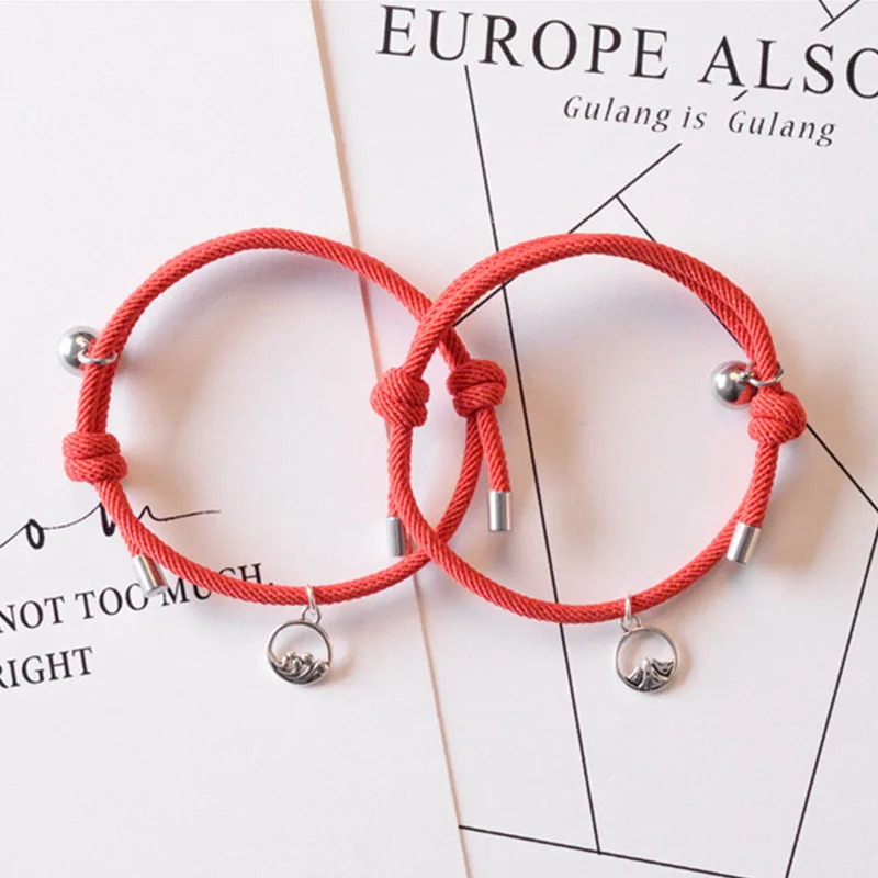 2 шт./компл. горы море Шарм волны браслеты Веревка Плетеный Магнит притягивает