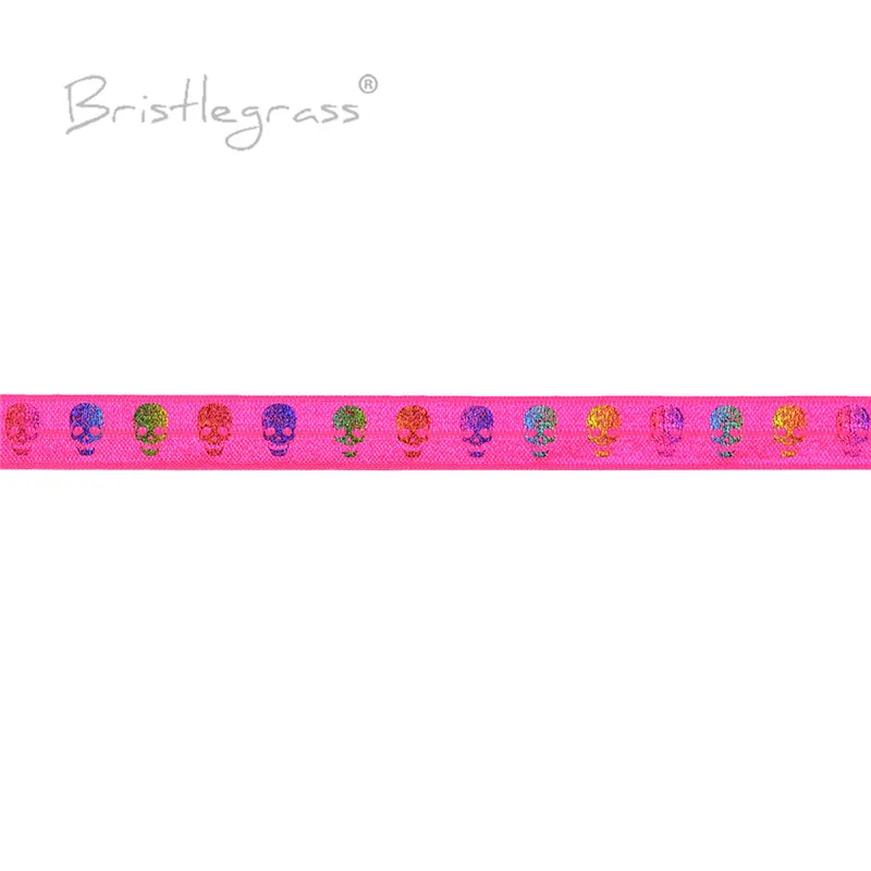 Оптовая продажа 50 ярдов 5/8 дюйма 15 мм Радужный принт в виде черепа из фольги