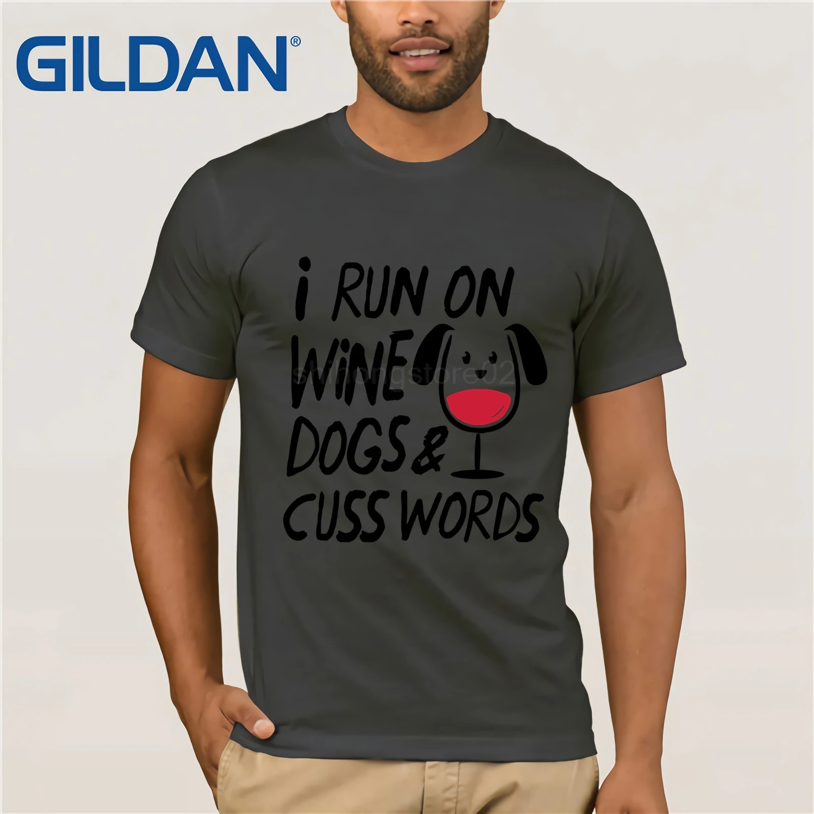 Летняя футболка с надписью I On Wine Dogs And Cuss | Мужская одежда