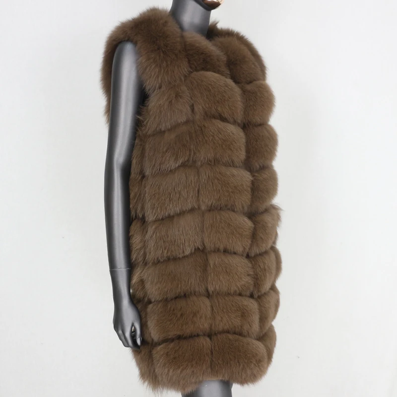 Женский Длинный жилет из лисьего меха Зимняя Толстая теплая куртка 2020