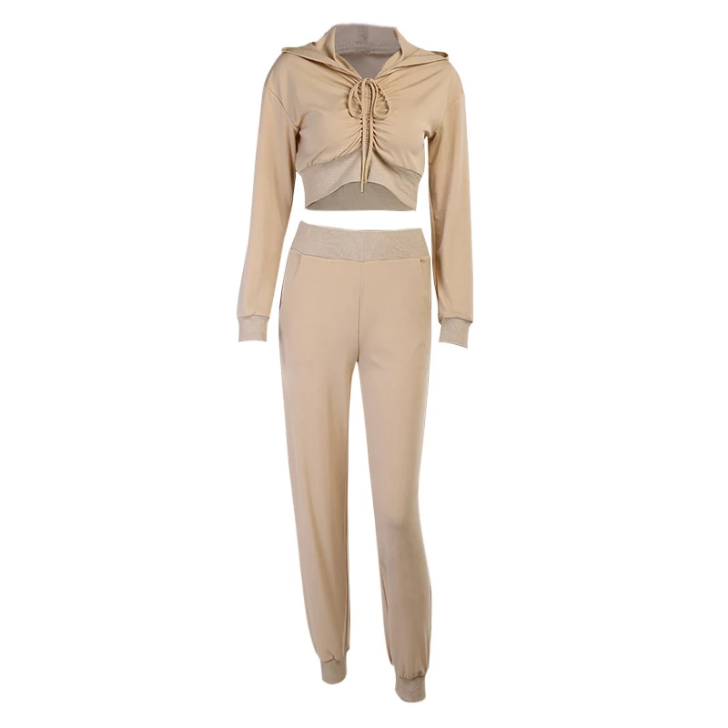 

Instunning Two Piece Set Women Autumn Winter Long Sleeve Drawstring Hoodies Crop Top High Waist Trousers Sexy Casual Streetwear
