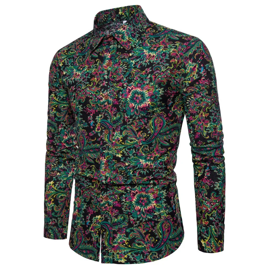 Camisa Masculina мужская повседневная рубашка из полиэстера с принтом винтажное