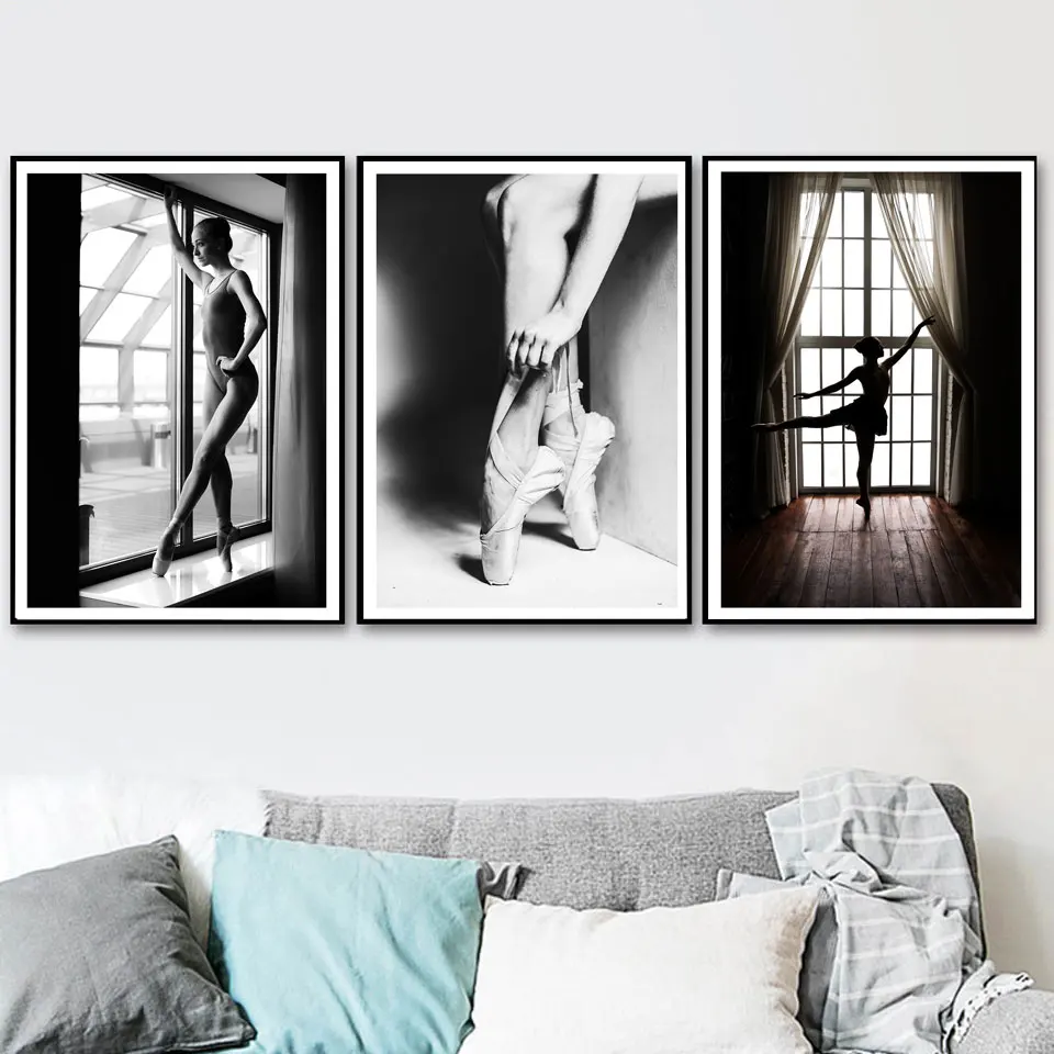 

Nordic Black And White Poster Ballet Dancer Angel Art Canvas Painting Wall Picture for Girls Room Decor Unframed Decoration Home