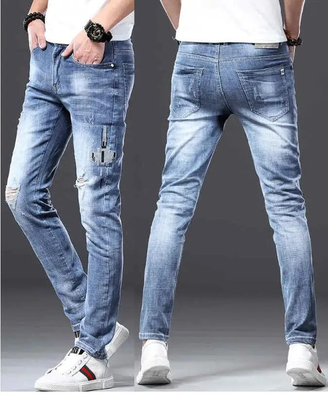 More Styles  Men Jeans Male Hole Jeans Pants Feet Slim Men Casual Jeans Slim Stretch Jeans Classic Denim Pants