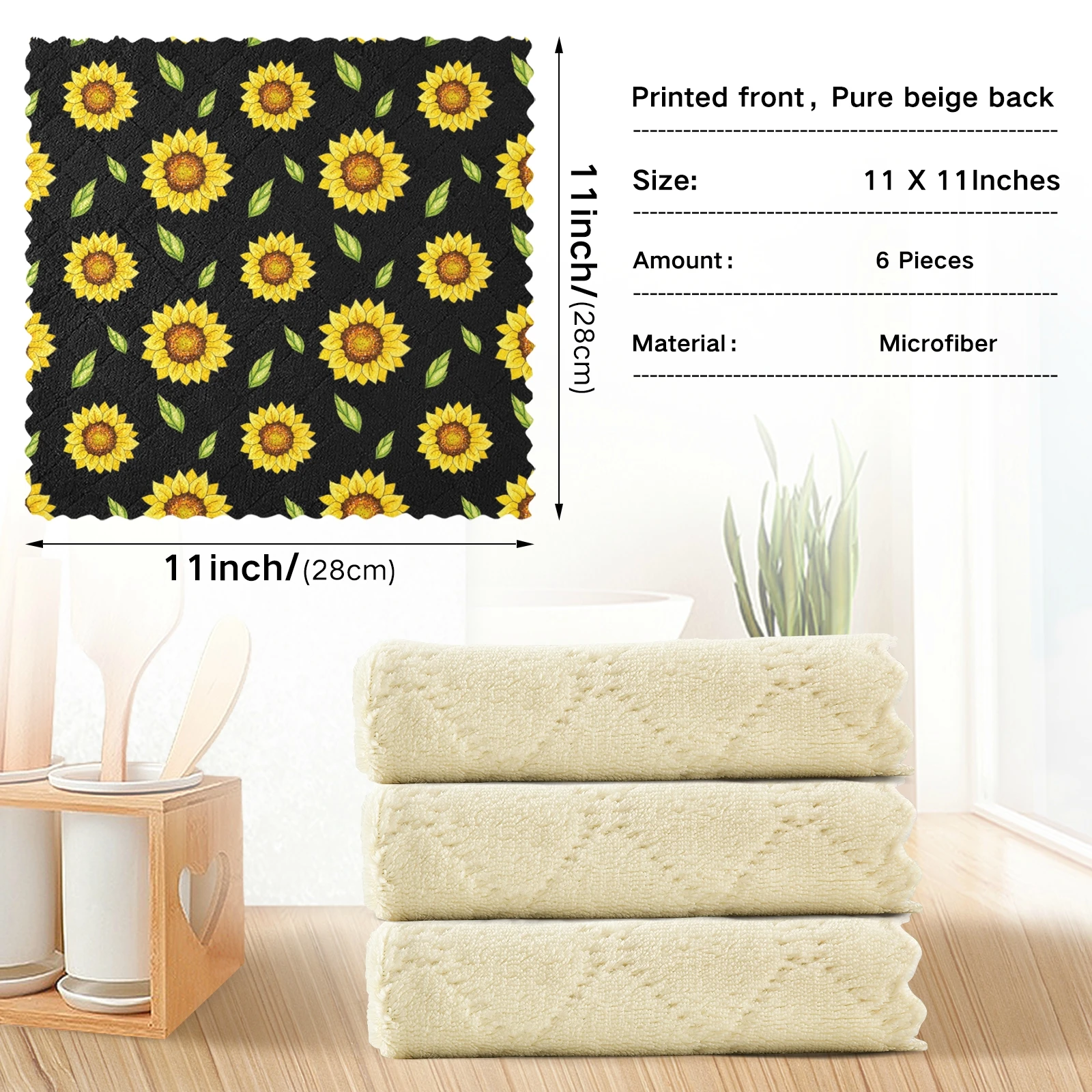 6pcs super absorbent microfiber kitchen dish cloth tableware household cleaning towel sunflower print kitchen tools gadgets free global shipping
