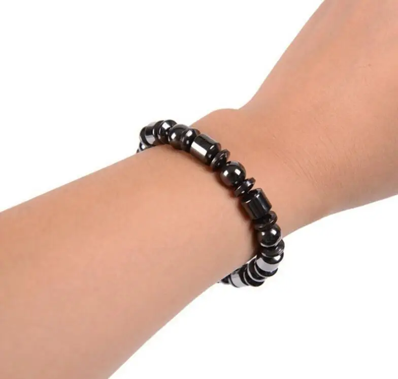 919 Weight Loss Round Black Stone Magnetic Therapy Bracelet For Women Men Health Care Hematite Stretch Bracelets | Украшения и