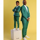 Костюм мужской облегающий для родителей и детей, зеленый Свадебный деловой костюм, Блейзер, костюм для мальчиков