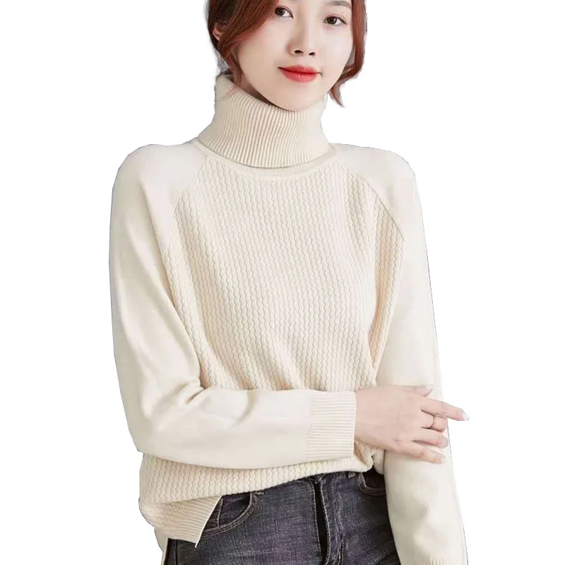 

2021 women's autumn and winter new temperament commuter bottoming sweater lazy wind loose pullover turtleneck sweater