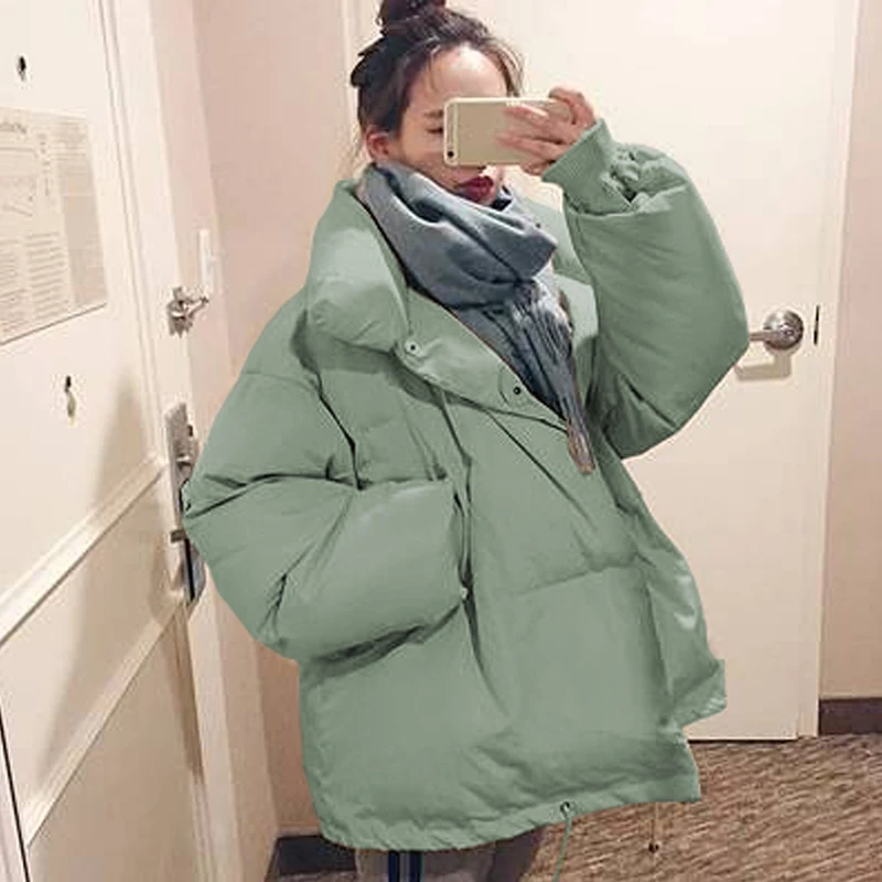 

Winter Women Thick Warm Stand Collar Outerwear Jacket Loose Tops Ladies Korean Casual Jacket Cotton Parka Coat Female