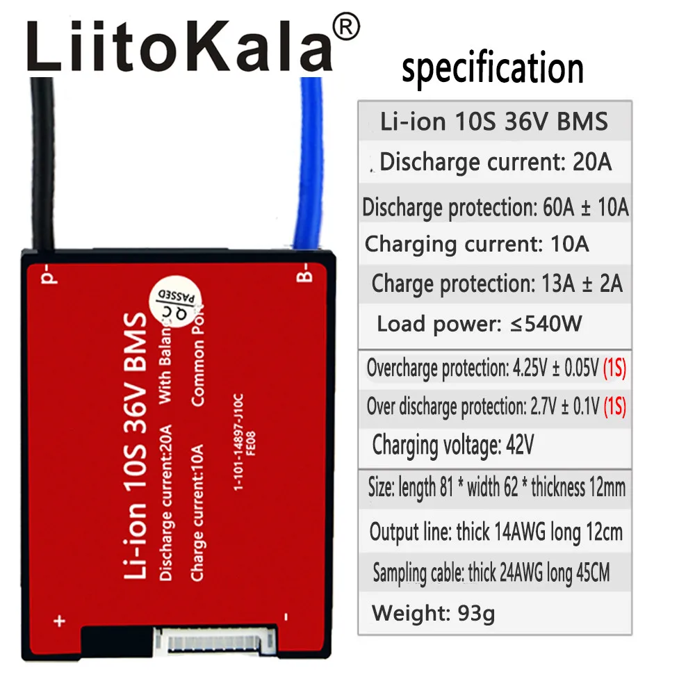 LiitoKala 10S 13S 16S BMS 20A 36V 48V 60V PCM PCB для 3 7 V комплект литий-ионный батарей 18650 NMC E-bike Scooter NTC |