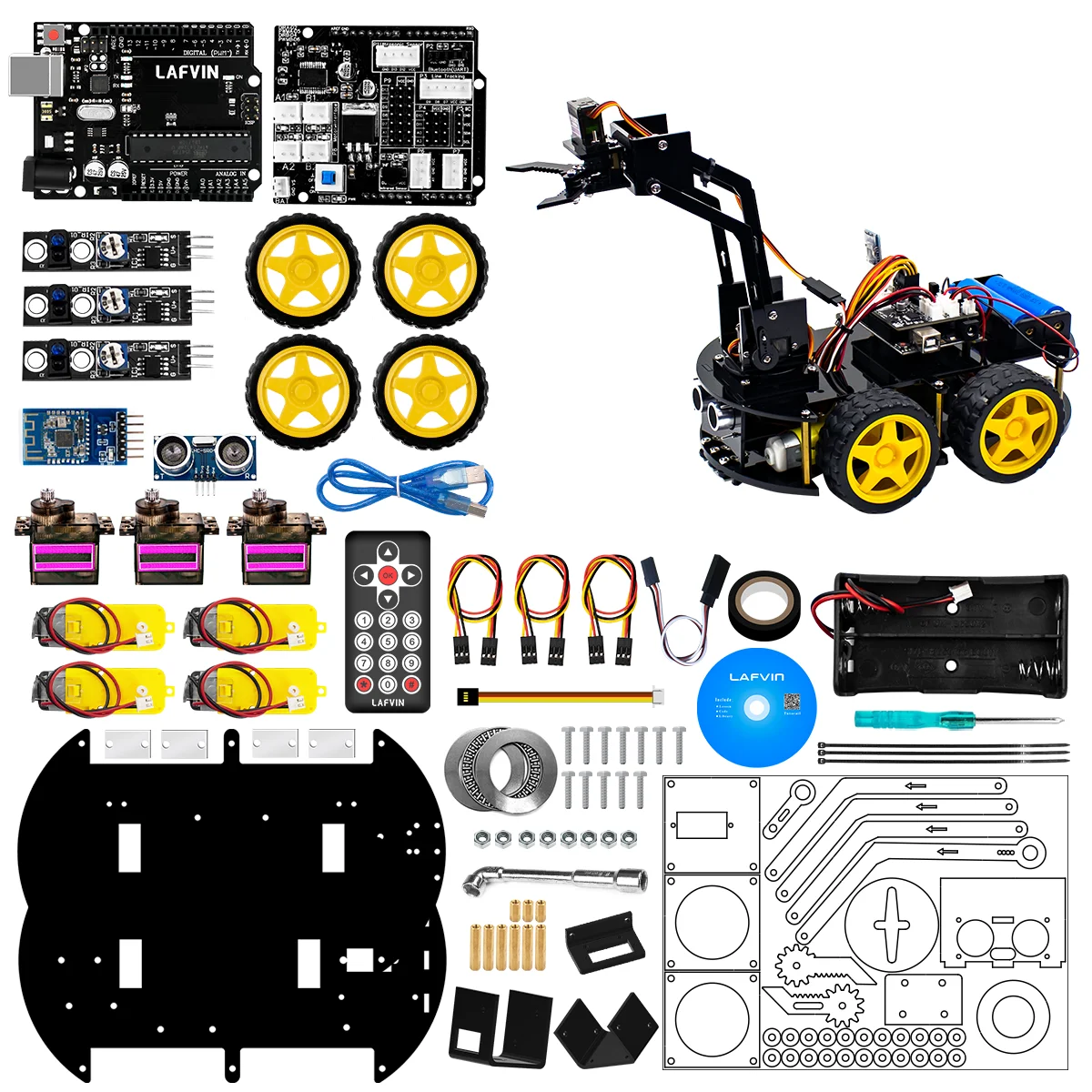 Механический робот LAFVIN 4WD автомобильный комплект Arm для Arduino робот-автомобиль