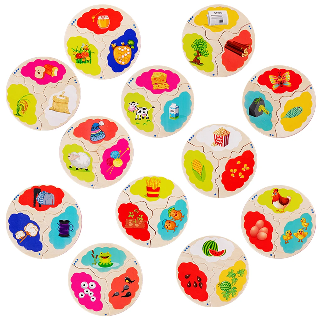 

Pack of 12 Watermelon Growth Process Wooden Jigsaw Puzzle Kids Toy Hand-Eye Coordination