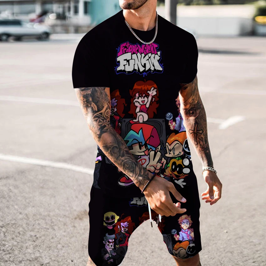 

Friday night Fangke round neck Pullover men's and women's 3D color printing cartoon animation T-shirt summer couple T-shirt set