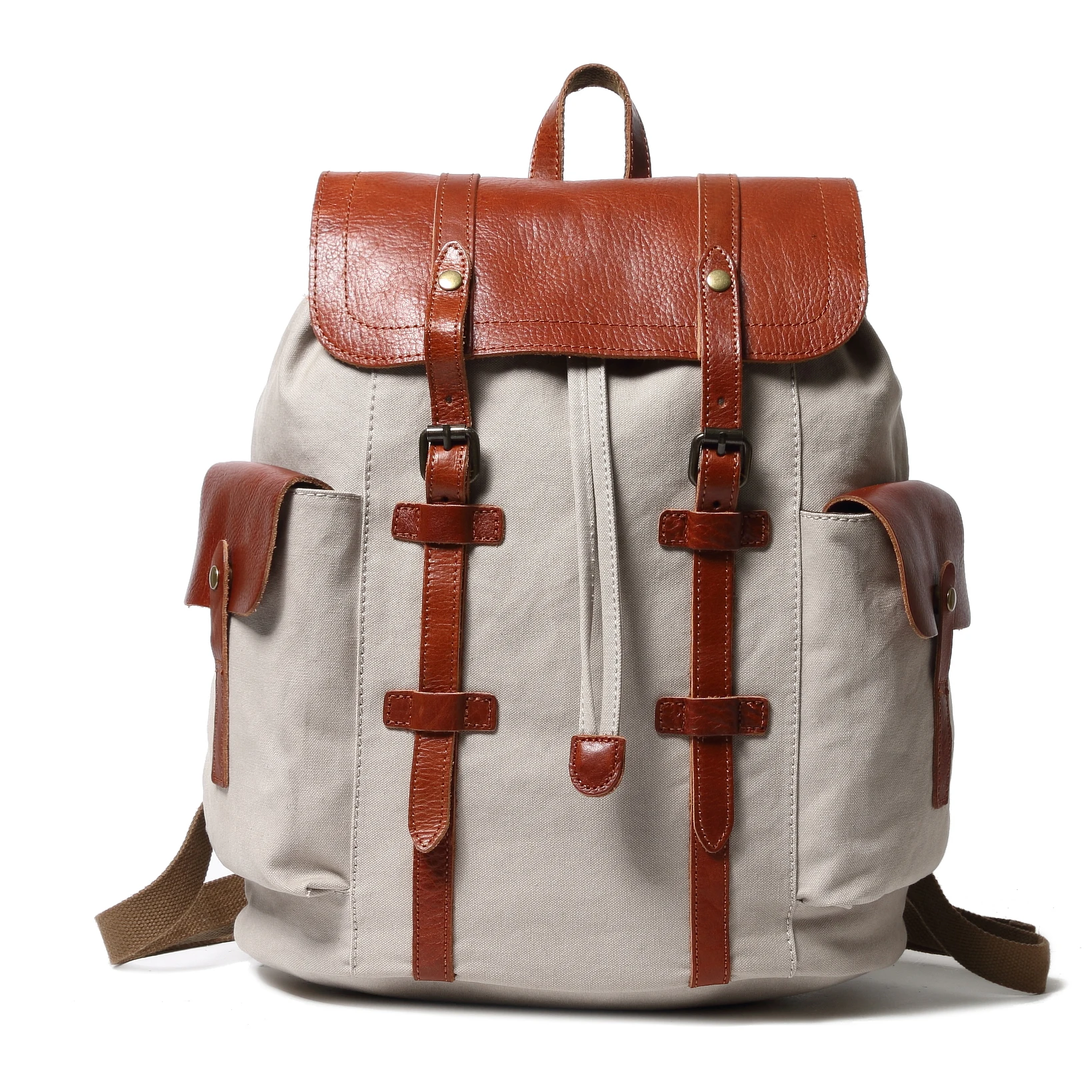 Ретро Pixel Рюкзак Мужской Серый Большой Хлопковый на Шнурке Кожаный Для Ноутбука