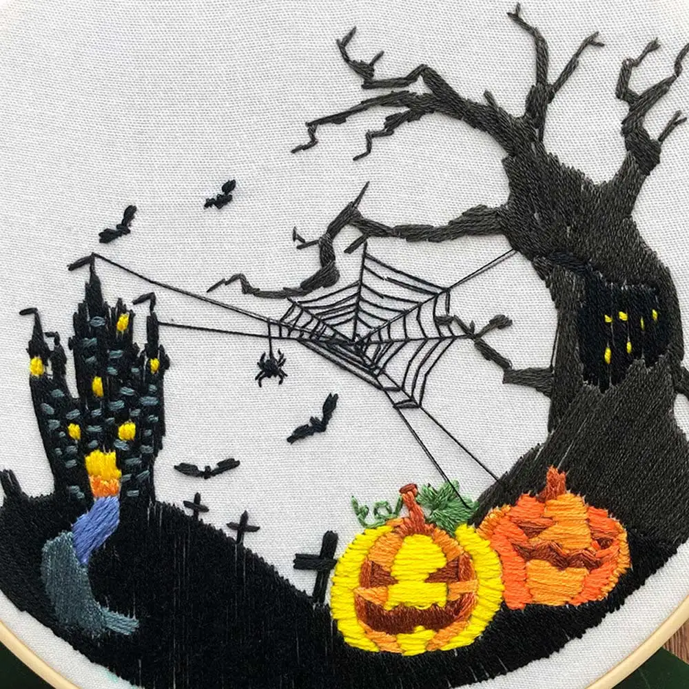 

3D Handwork Skeleton Skull Embroidery Kit Needlework Cross Stitch Set Thread Tools DIY Beginner Crafts Basic Material Package
