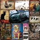 Винтажный постер с животными на ферме, жестяной знак, антикварная металлическая пластина, знаки с Львом для мужчин, настенное украшение для комнаты, таблички в подарок