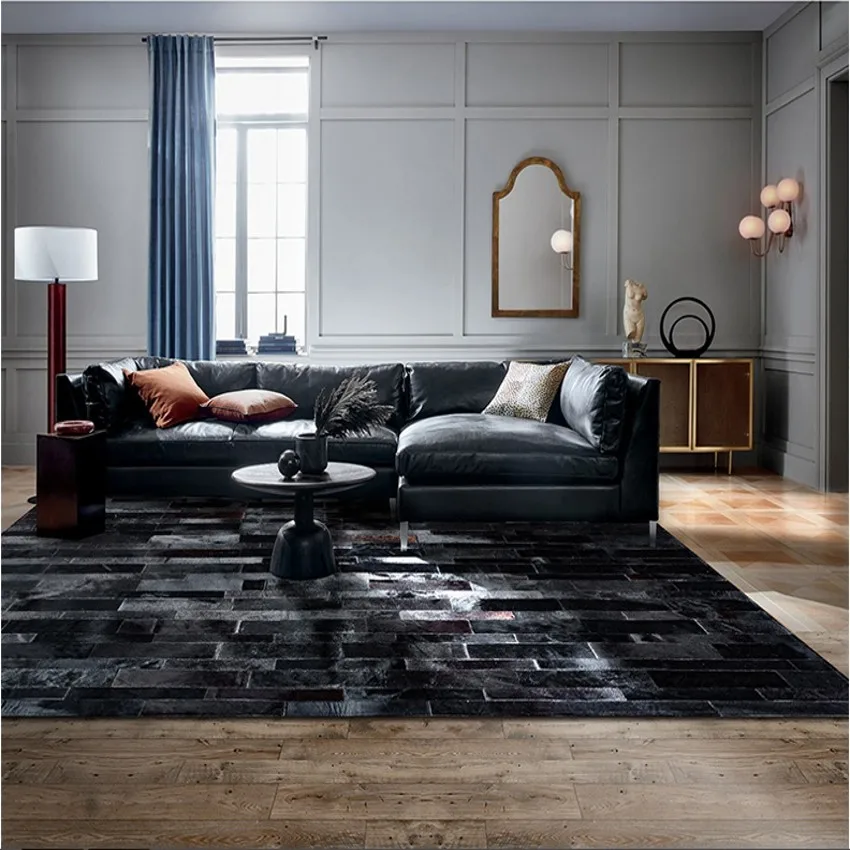 Рабочий коврик из натуральной воловьей кожи в американском стиле черный меховой