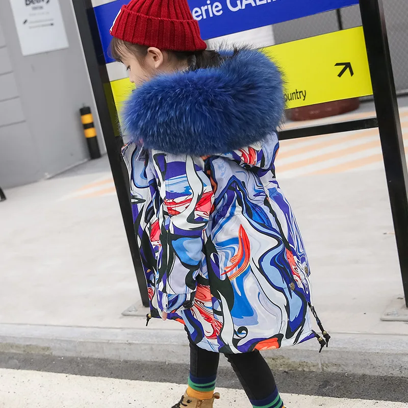 Меховое пальто для девочек парки зимняя куртка мальчиков большой воротник из