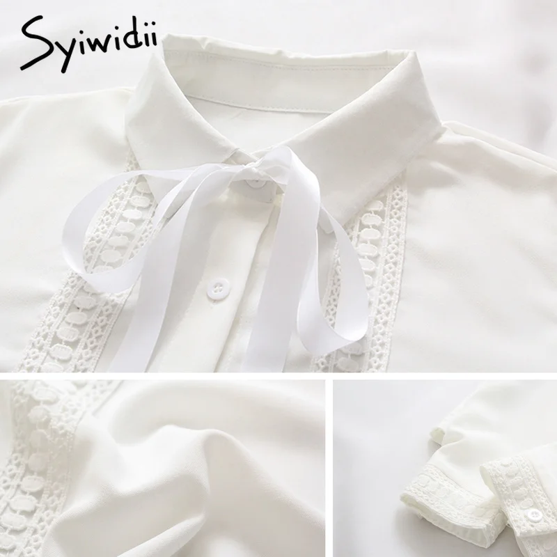 Кружевная открытая шифоновая модная женская блузка с отложным воротником и