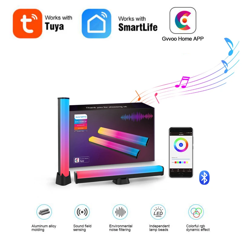 

Светодиодная лента с управлением звуком Tuya, цветная лампа с RGB подсветильник кой для музыки и создания ритма, с питанием от USB, для вечеринок