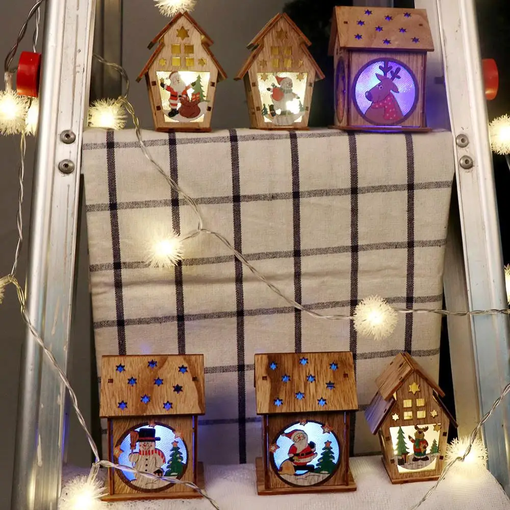 Милый праздничный светодиодный светильник OurWarm деревянный домик подвеска на