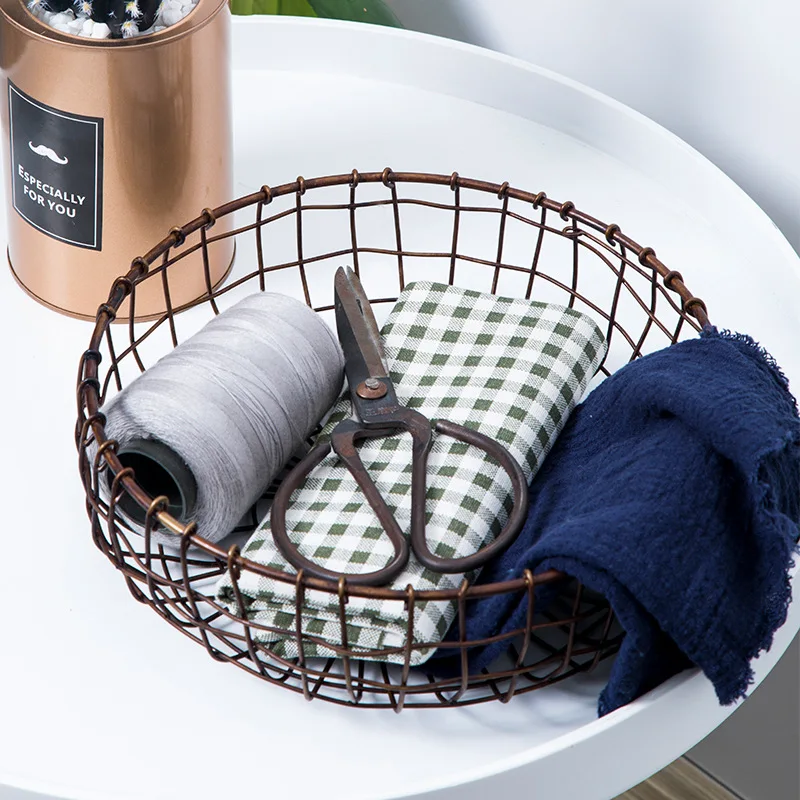 Металлическая медная корзина для хранения в стиле ретро настольный органайзер